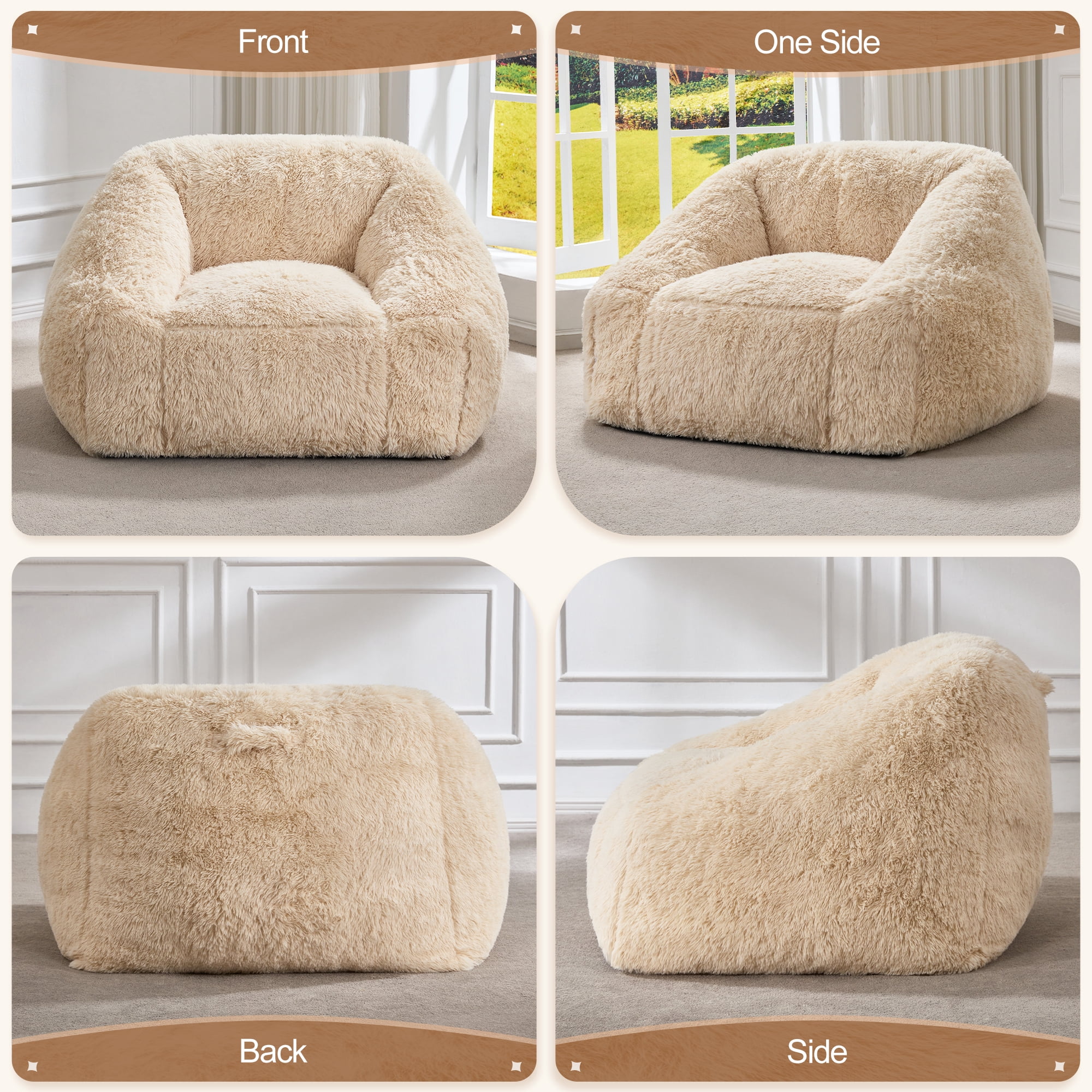 Hobestluk Oversized Bean Bag Chair for Adults with Filler, Large Cozy Reading Chair, Comfortable Lounge Chair for Living Room and Bedroom (White Plush)