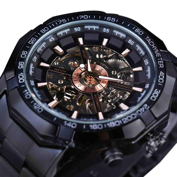 Men's Luxury Stainless Steel Automatic Mechanical Watch - Fashionable Luminous Hollow Dial, Water Resistant, Date Display