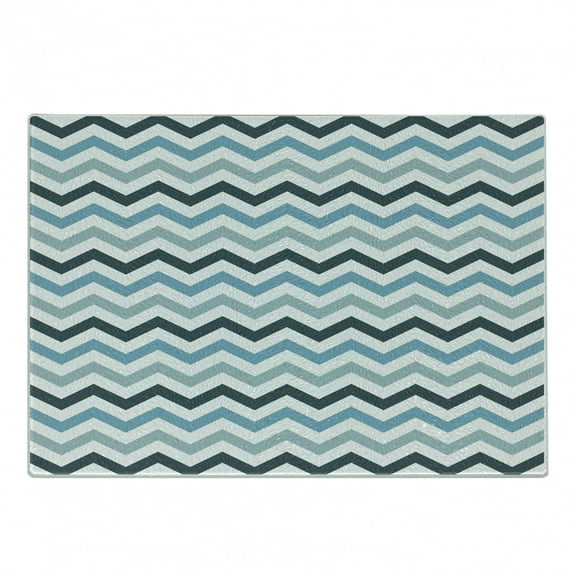 Blue Cutting Board, Ocean Inspired Image with Sharp Zig Zag Chevron Image, Decorative Tempered Glass Cutting and Serving Board, Small Size, Pale Blue Dark Blue, by Ambesonne