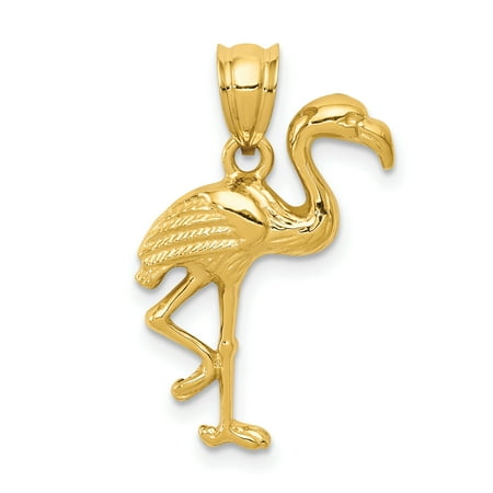 - 14k Yellow Gold Solid Flamingo Pendant Charm Necklace Sea Life Bird Gifts For Women For Her