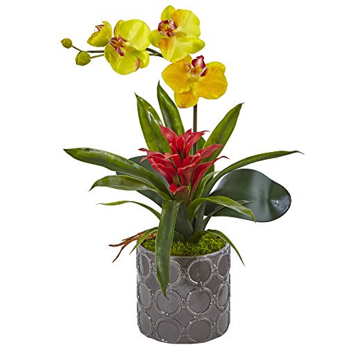 Nearly Natural 1 Mini Phalaenopsis Orchid Silk Arrangement, Yellow