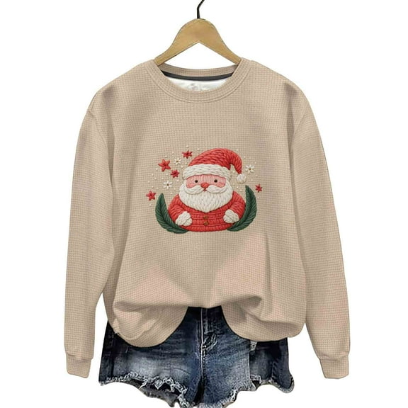 asdoklhq Christmas Womens Sweatshirt Womens Christmas Print Oversized Sweatshirts Fall Long Sleeve Sweatshirt Red 2X