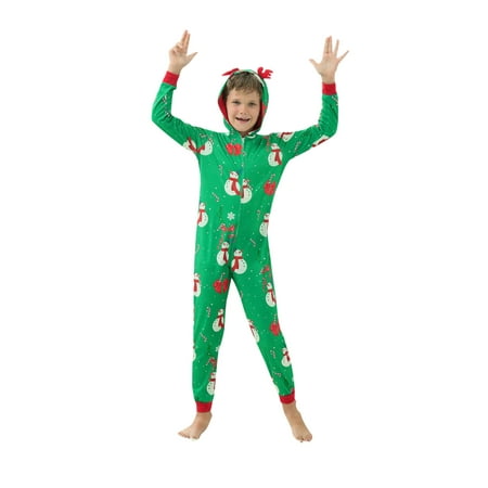

MERSARIPHY Christmas Pajamas for Family Matching Sleepwear Snowman Print Hooded Jumpsuit