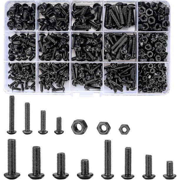 Juego combinado de tuercas y pernos de 500 piezas, juego de tuercas y pernos con cabeza hueca negra T-x