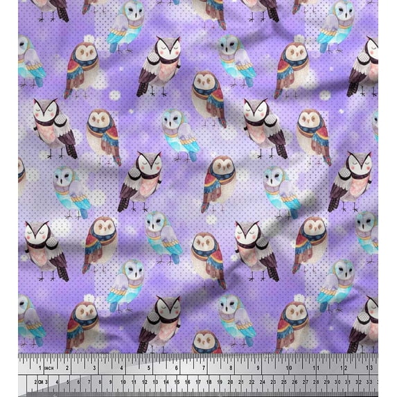 Soimoi Modal Satin Fabric Star & Owl Bird Print Fabric by the Yard 42 Inch Wide