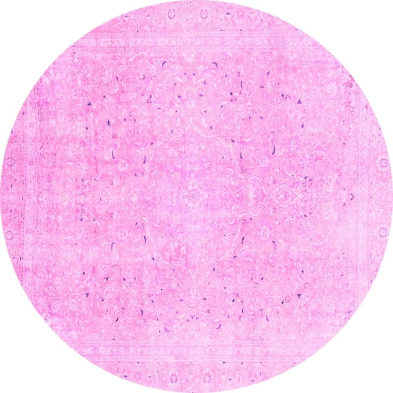 Ahgly Company Indoor Round Abstract Pink Modern Area Rugs, 4' Round