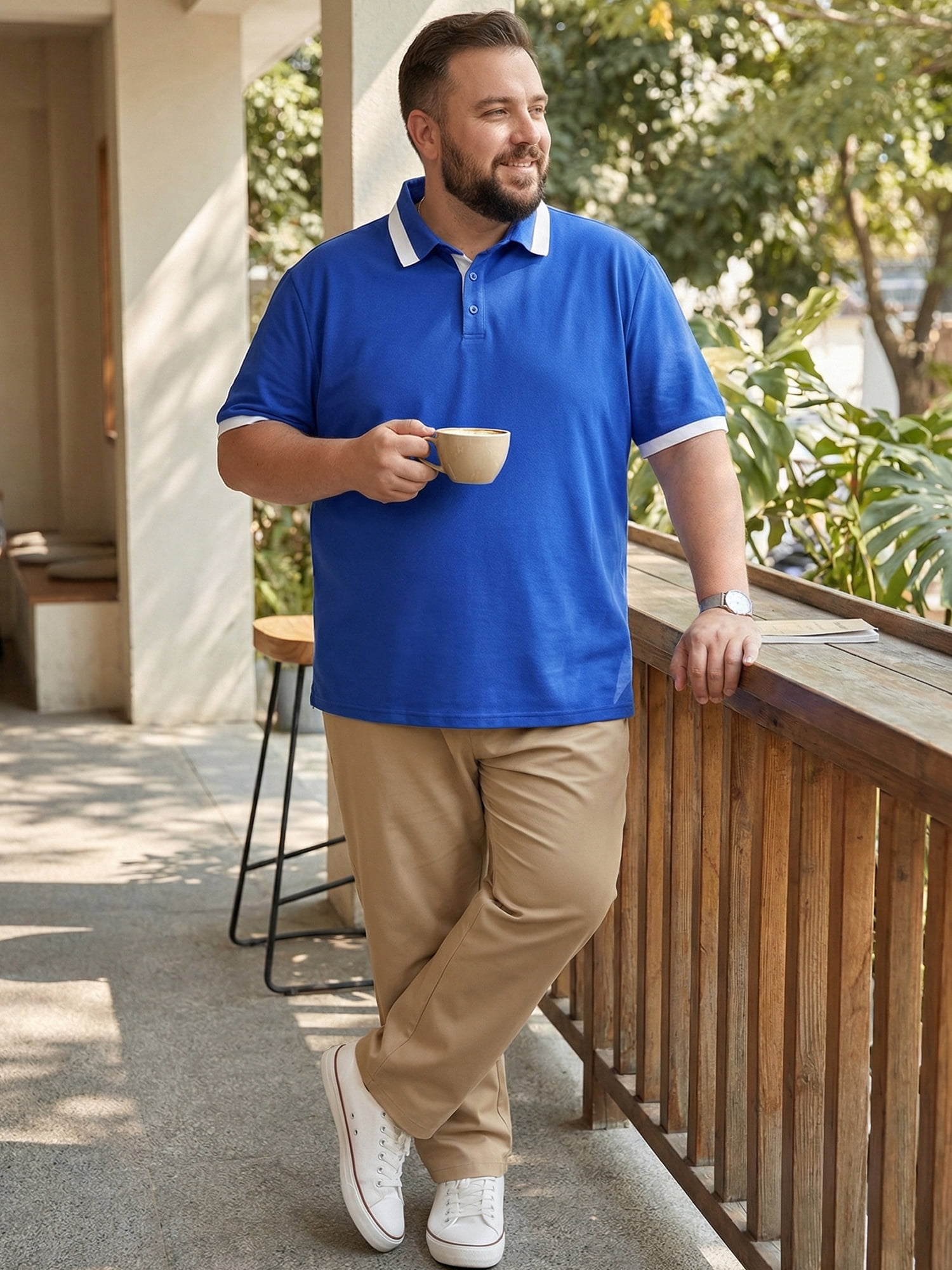 DARING DIVA Men's Big Tall Contrast Color Short Sleeve Button Down Polo 2XL Royal Blue