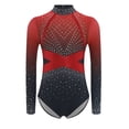 thumbnail image 2 of Doomiva Rhinestone Leotard for Girls Gymnastics Ballet Dance One Piece Shiny Long Sleeve Bodysuit Activewear Red 6, 2 of 7