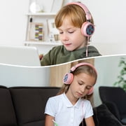 NewBee Kids Headphones with Microphone, HD Stereo, Safe Volume Limit 85dB/94dB, Eco-Friendly, Foldable, Adjustable Headband, 3.5mm Jack for Girls/PC/Mac/Tablet (Pink)