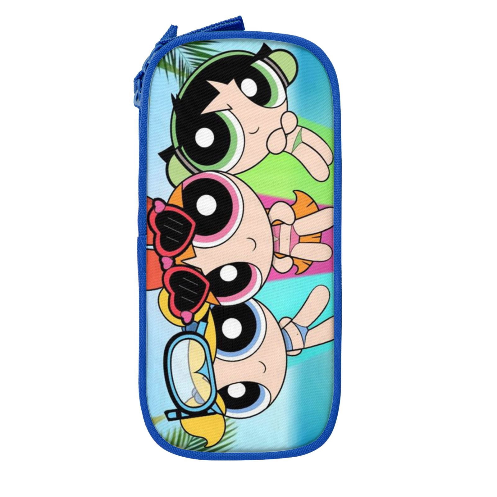 The Powerpuff Gi-rls Pencil Case Large Capacity Pencil Pouch Penbag Office Stationery Organizer Travel Makeup Bag Blue