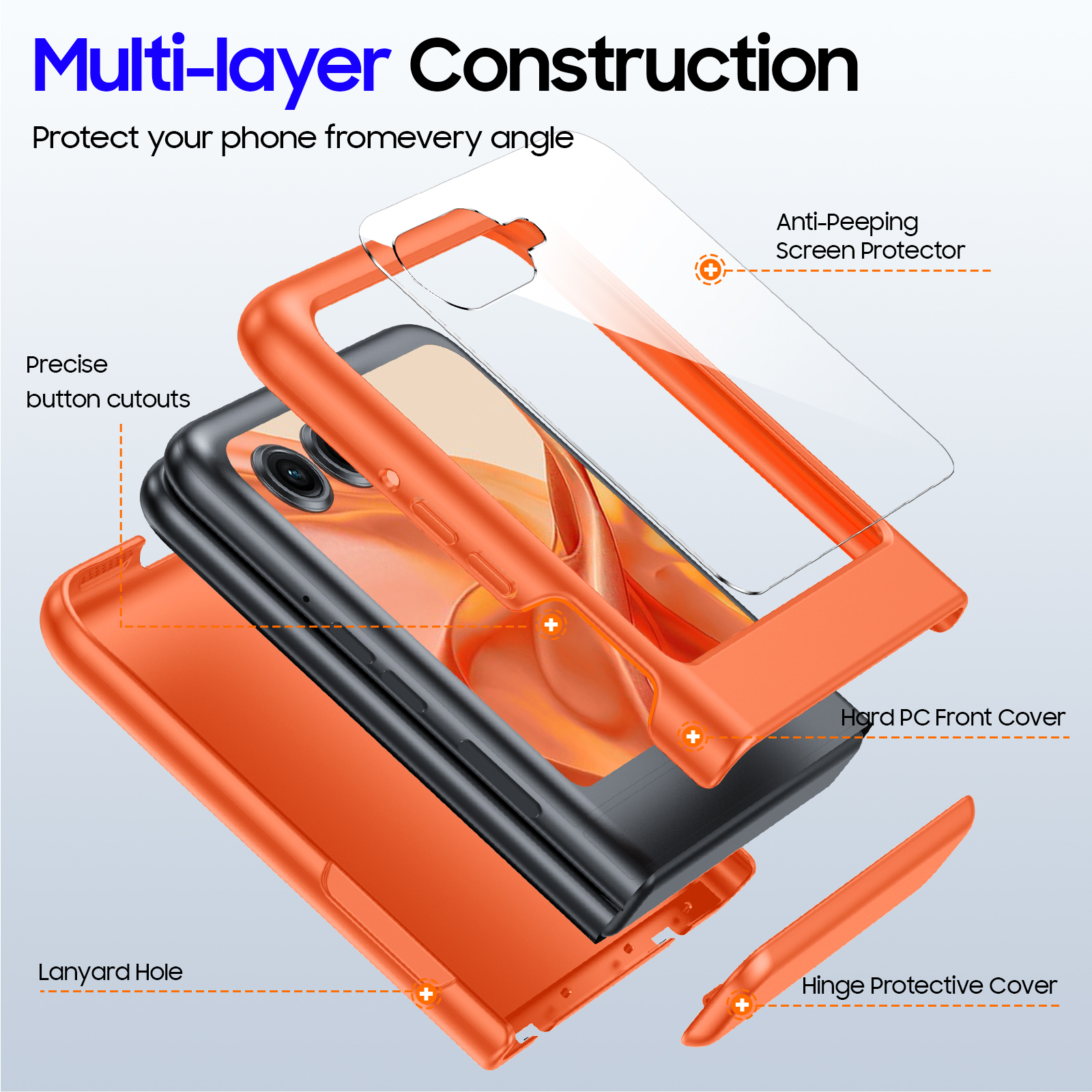 Oupeigar For Motorola Razr 60 Pro/50 Ultra Case,Built-in Screen Protector,Slim Full-Body Rugged Anti-Scratch Shockproof Phone Case-Orange