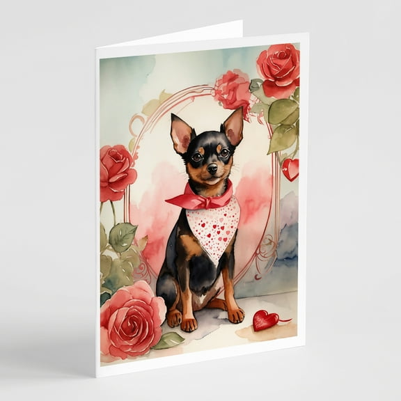 Miniature Pinscher Valentine Roses Greeting Cards Pack of 8 7 in x 5 in