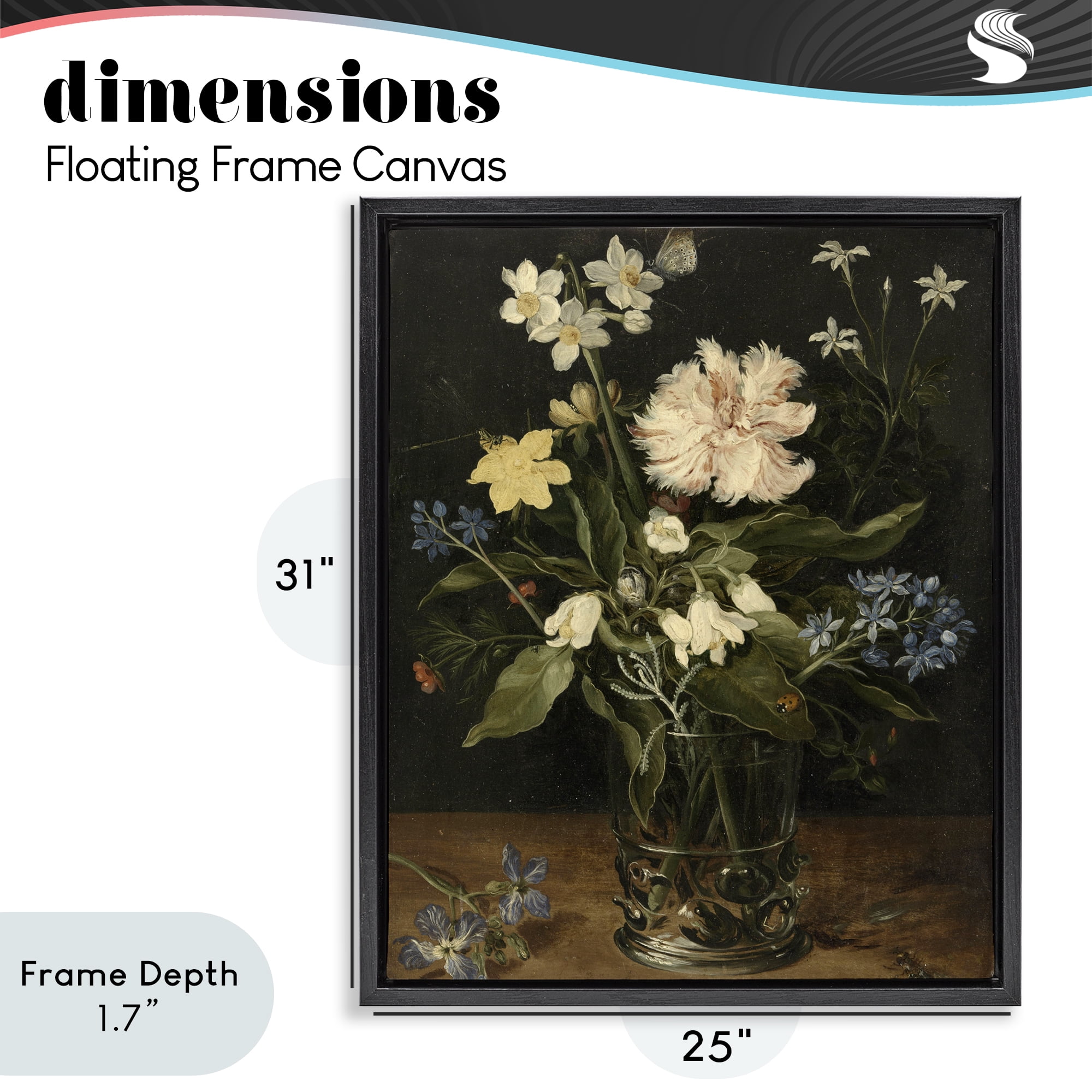 Stupell Industries Chrysanthemum & Flowers in Vase Black Framed Floater Canvas Wall Art, design by Vintage Hustle