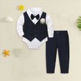 thumbnail image 2 of 0-3 Months Infant Newborn Baby Boys 3-Piece Dress Suit Set,Long Sleeve Romper Vest Bowtie Formal Pants Outfit For School Wedding Party Toddler Fall Winter Clothes,Blue, 2 of 6