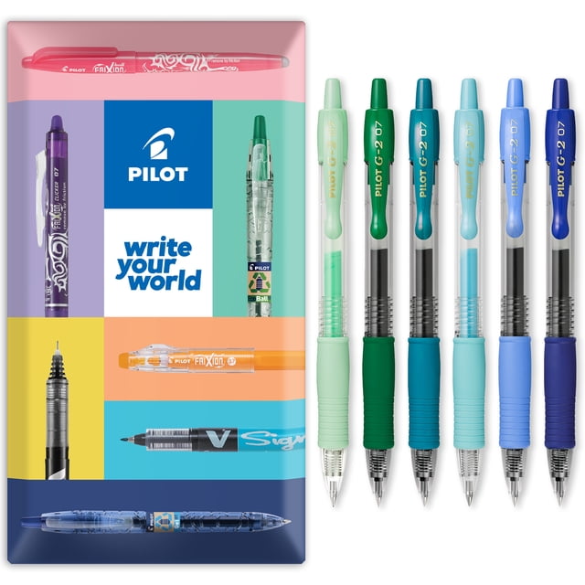 Pilot Stylos à Bille Roulante à Encre Gel Rétractables G-2 - Pointe de 0,7 mm - Portefeuille de 6 - Tons Bleu Vert