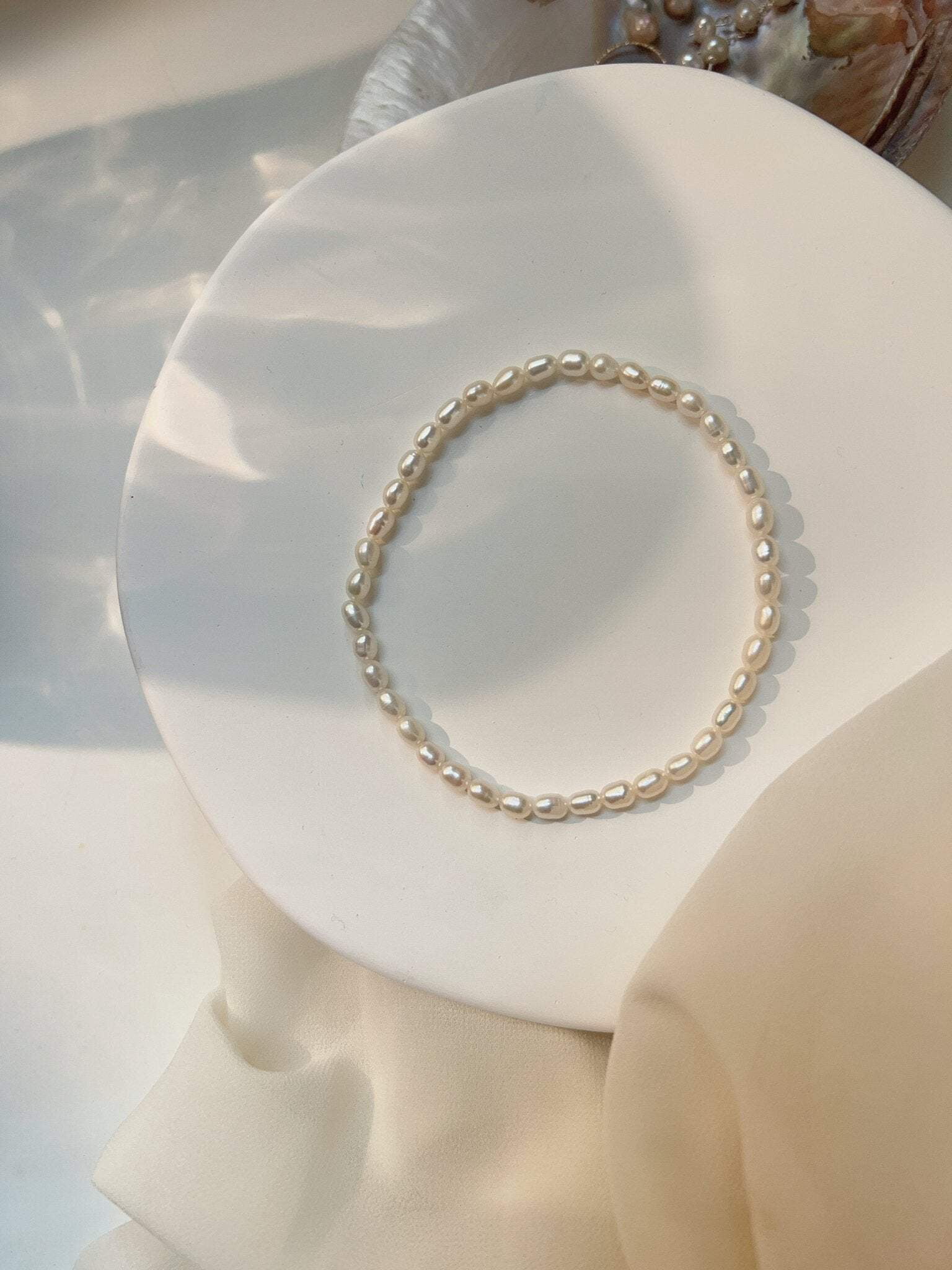 Fresh Water Pearl Stretch Anklet with Baroque or Rice Pearl - Shanali Jewelry