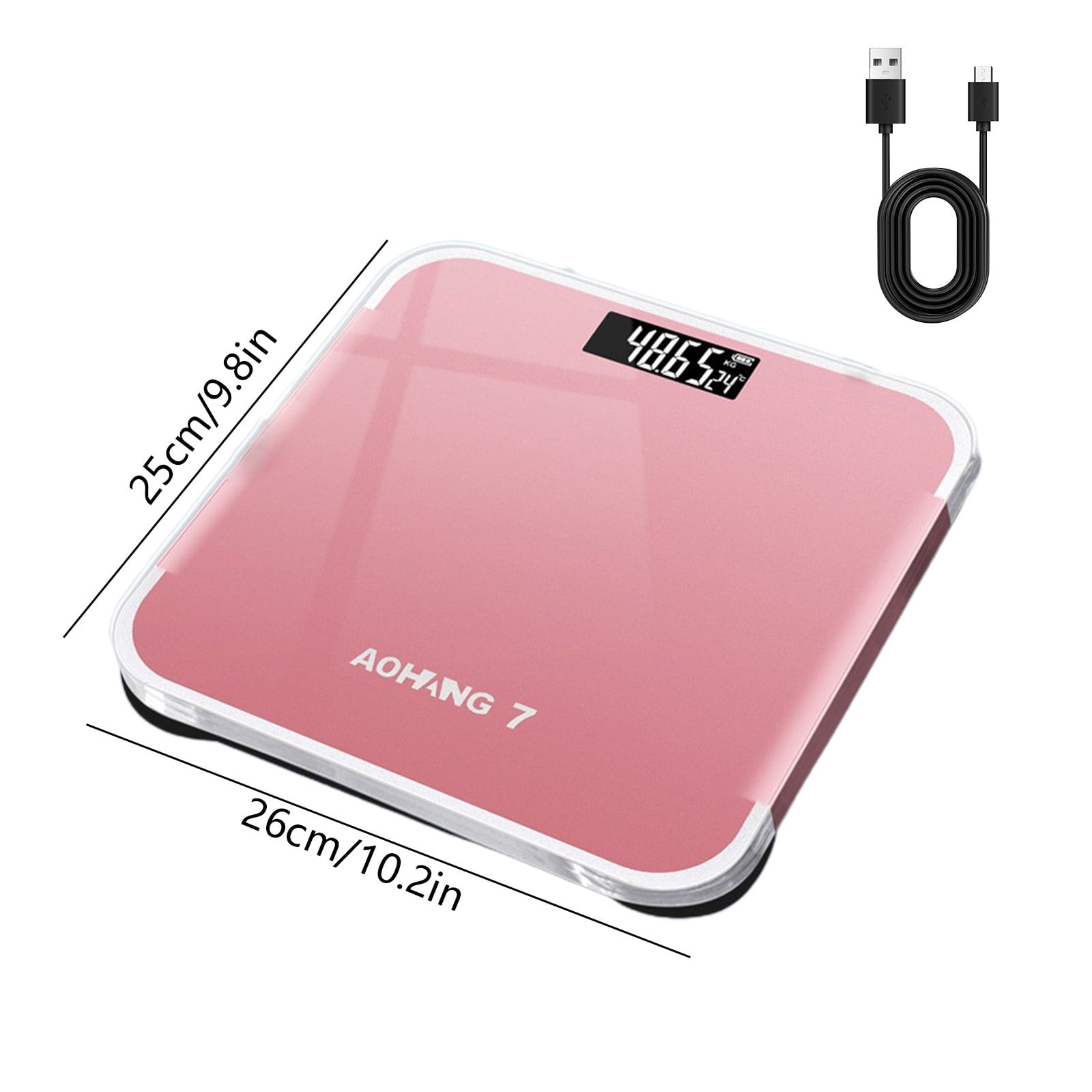 PureCasa Smart Scale for Body Weight & Fat Percentage, Durable Accurate Digital Bathroom Scale with LCD Display, Household Weight Scale Rechargeable & Battery 2-in-1, 10.2"x10.2"x1", 1PC, Pink