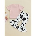 thumbnail image 4 of Bagilaanoe 2pcs Toddler Baby Girl Long Pants Set Letter Print Short Sleeve Sleeve T-shirt Tops + Flare Trousers 18M 24M 3T 4T 5T 6T Kids Casual Outfits, 4 of 9