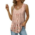 thumbnail image 2 of Wycnly Tank Tops for Women Loose Pleated Swing Lightweight Tunic Vest Tops Summer Floral Print Square Neck Sleeveless Shirts Fashion Blouses Pink l, 2 of 5
