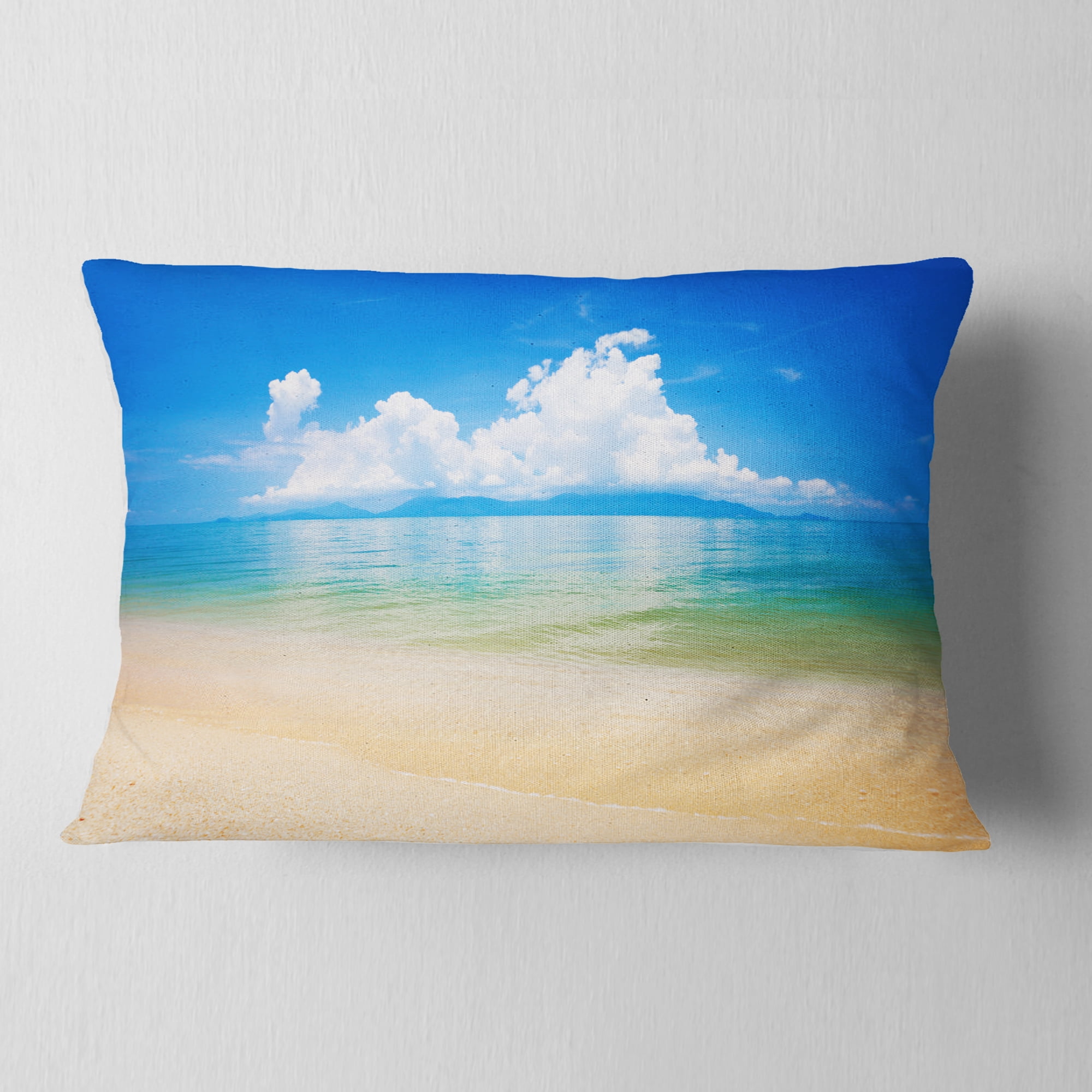Designart Cloudy Horizon Over Blue Sea - Seashore Photo Throw Pillow - 12x20