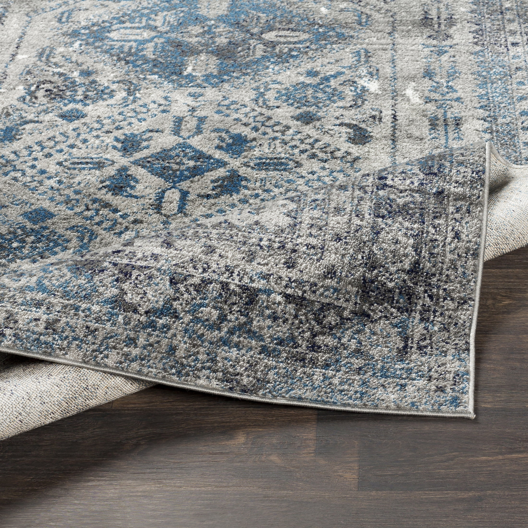 Livabliss Area Rugs for Living Room, 5ft Round Monte Carlo Traditional Blue Round Rug, Bedroom Dining Room Home Decor Stain Resistant Carpet (5'3" x 5'3")