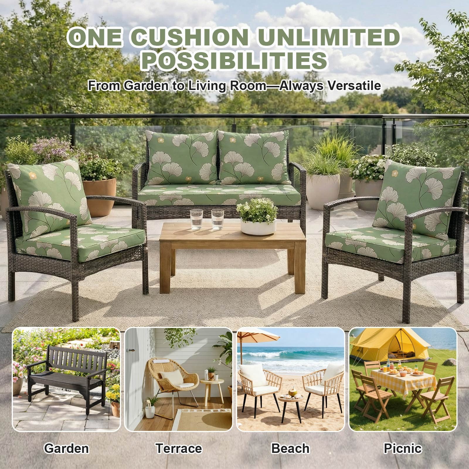 TOPCHANCES Outdoor Deep Seat Cushion Set, 24x24 Inch Waterproof Outdoor Deep Seat Cushions for Patio Furniture (Set of 1, Ginkgo Leaves)