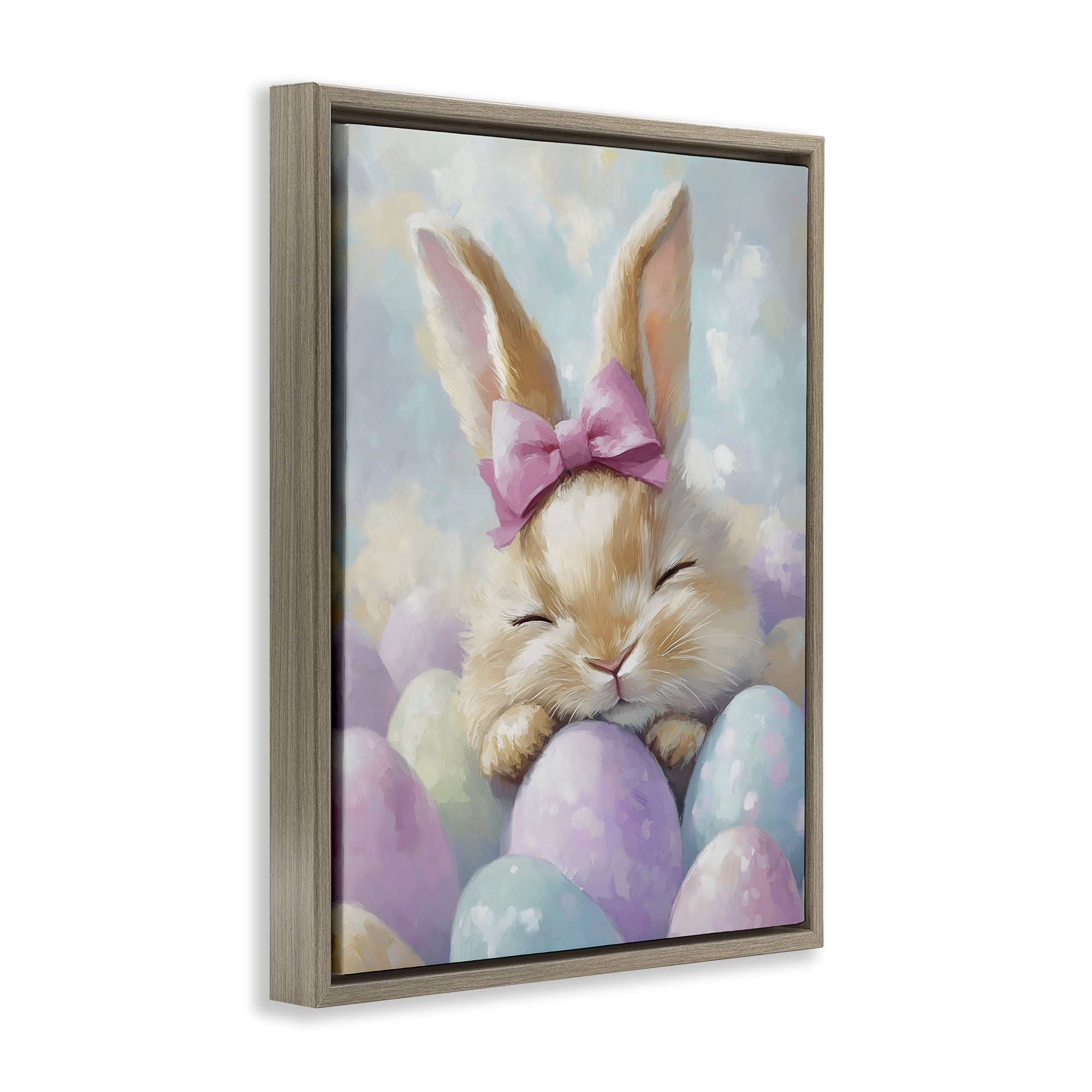 Stupell Industries Sleeping Easter Bunny with Eggs Brown Framed Floater Canvas Wall Art, design by The Prints Vibe