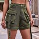 thumbnail image 4 of Pantalones Cortos de Sarga de Tiro Medio y Alto para Mujer, Elásticos, con Bolsillos, para Discotecas Verde S, 4 of 8