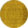 thumbnail image 1 of Ahgly Company Machine Washable Indoor Round Oriental Yellow Industrial Area Rugs, 5' Round, 1 of 4