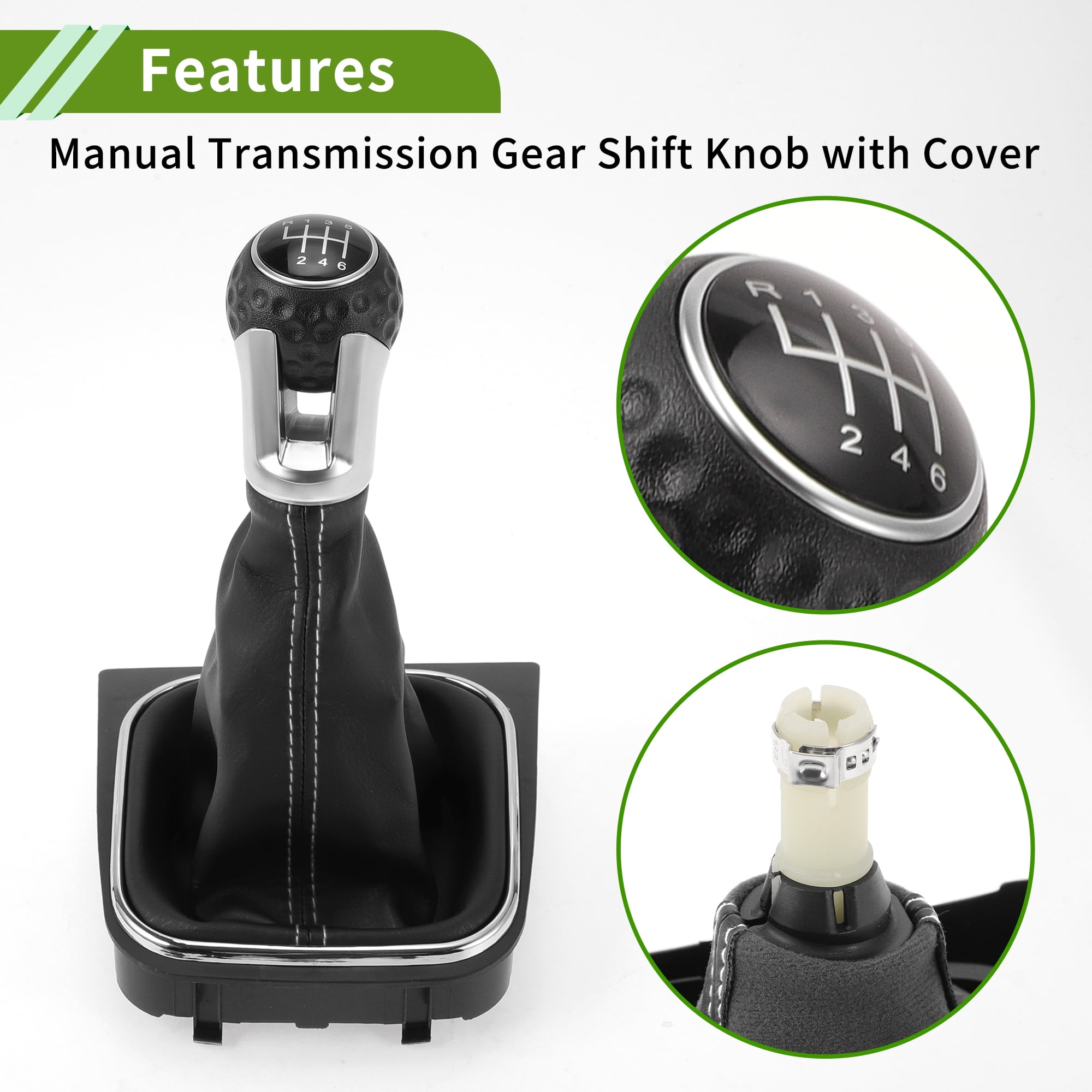 Unique Bargains 6 Speed Manual Gear Shift Knob with Cover for VW Golf 5 MK5 GTI GTD R32 2004-2009 Plastic Faux Leather Gearbox Stick Shifter Lever Knob Black White