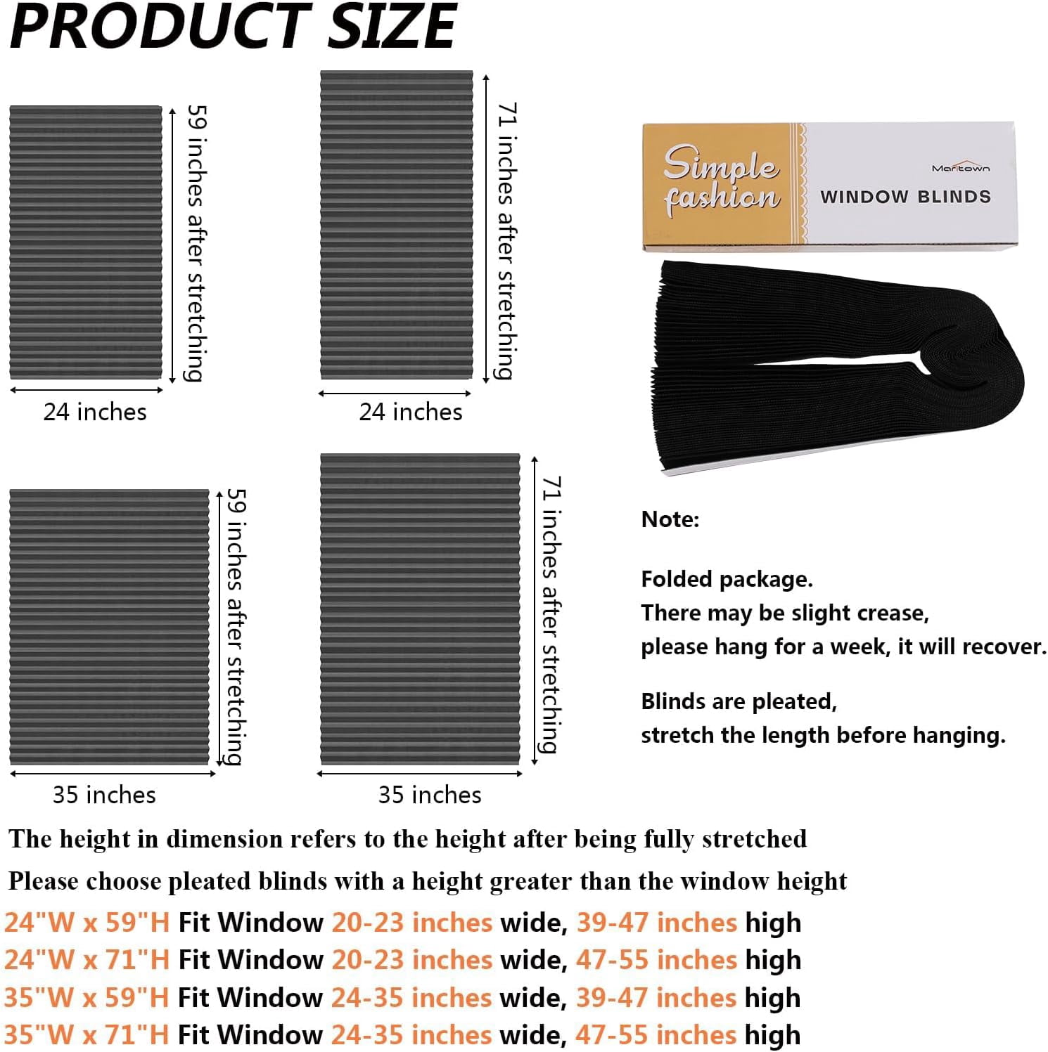 Window Blinds Cordless Blackout No Drill Cut to Size Clip On Stick On Self Adhesive Temporary Blinds Pleated Paper Blinds for Windows Doors Shades for Home Nursery Bedroom Kitchen Bathroom
