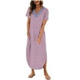 thumbnail image 1 of FAIWAD Robe T-Shirt d'Été pour Femme Décontractée à Manches Courtes Ourlet Arrondi Col en V Rayée Robes Maxi Robe Bohème, 1 of 6