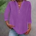 thumbnail image 2 of Women Fashion V Neck Seven Point Sleeve Button Casual Comfortable Top, Including Wash Tips and Sizes, 2 of 6