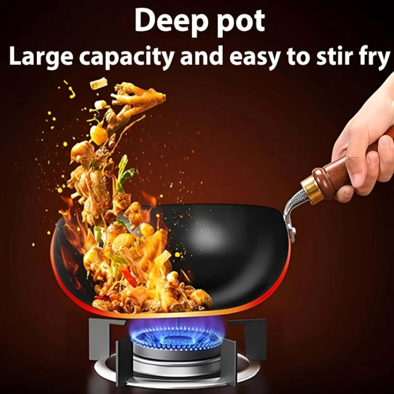 11'' Japanese Cast Iron Pot, Uncoated Thick Iron Pot, Non-Stick Carbon Steel Wok Pan with Lid, Traditional Japanese Cookware, 99% High Purity Frying Pan for Kitchen (Smooth, 11 in)