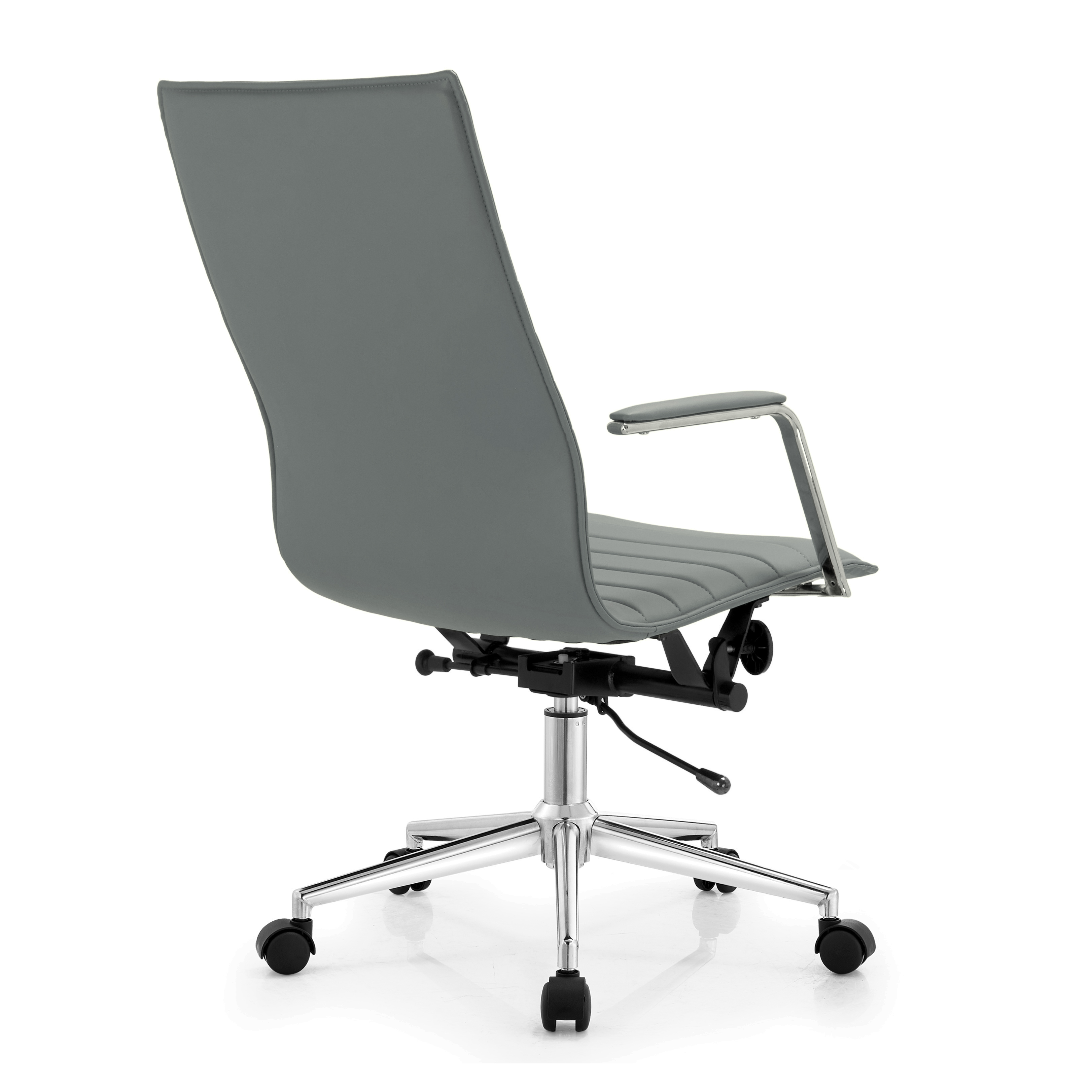 2xhome Set of 2 Gray Mid Century Modern High Back Ribbed PU Leather Tilt Adjustable Ergonomic Office Chair With Padded Arms Arm Rest Wheels Desk Task Back Support Lumbar Swivel Conference Design