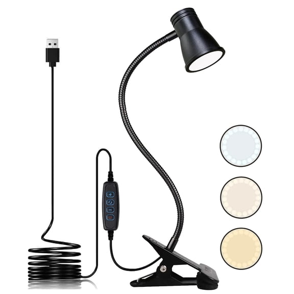 USB LED Desk Lamp Clip On Reading Light, 3 Light Mode 10 Dimmable Brightness Levels Book Light for Dorm Bed Headboard, Adjustable Flexible Neck Clamp Light, Perfect for Working Studying