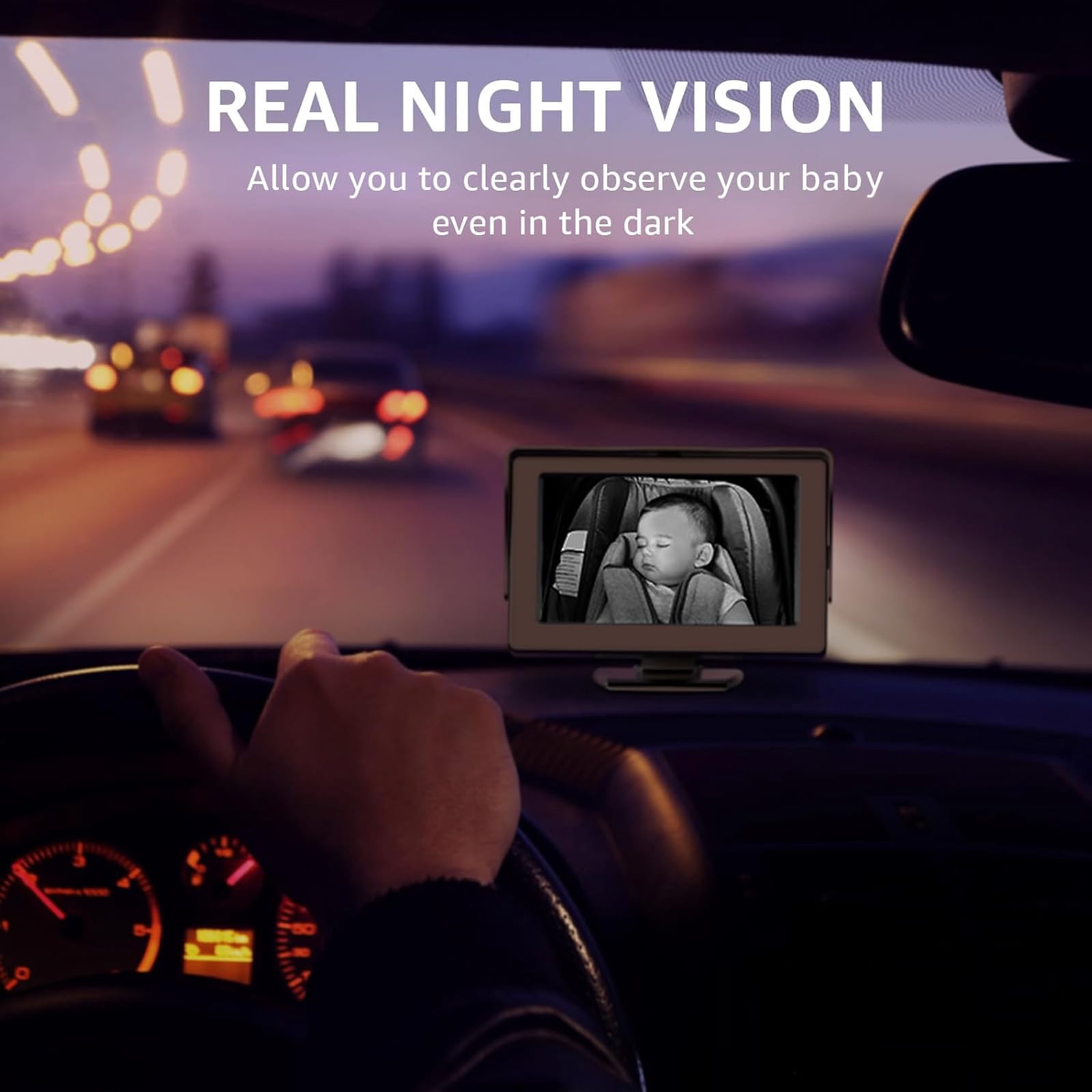 Baby Car Mirror with Night Vision Feature, View Infant in Rear Facing Seat, Wide Crystal Clear View