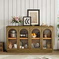 thumbnail image 3 of Harper & Bright Designs Large Buffet Cabinet with Storage, Sideboard Kitchen Cabinet with 4 Arched Glass Doors and Adjustable Shelves, Old Pine, 3 of 18