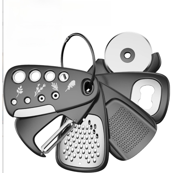 6-Piece Kitchen Gadgets Set – Space-Saving Stackable Tools, Cheese Grater, Bottle Opener, Peeler, Pizza Cutter, Garlic & Ginger Grinder, Herb Stripper – Unique Gift Set for Home Cooks