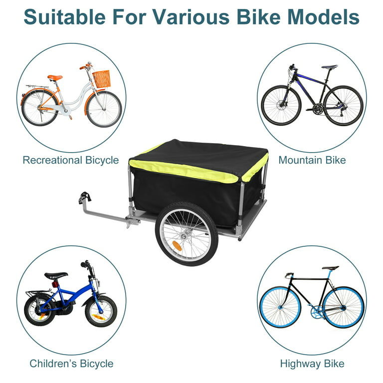 iMounTEK Foldable Bicycle Cargo Wagon Trailer 2-Wheel Bike Cargo Trailer with 15.8in Wheel Removable Cover 176lbs Weight Capacity, 53.54x28.34x22.83in