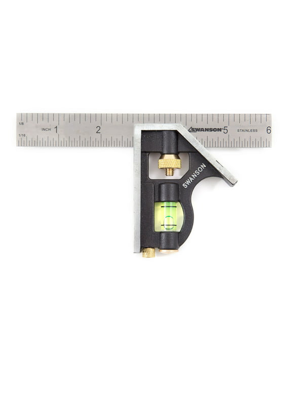Swanson 6 inch Pocket Sized Combination Square with Stainless Steel Rule, Brass Hardware, Zinc Head with 45 and 90 degree Angles, Acrylic Vial and Built In Scriber