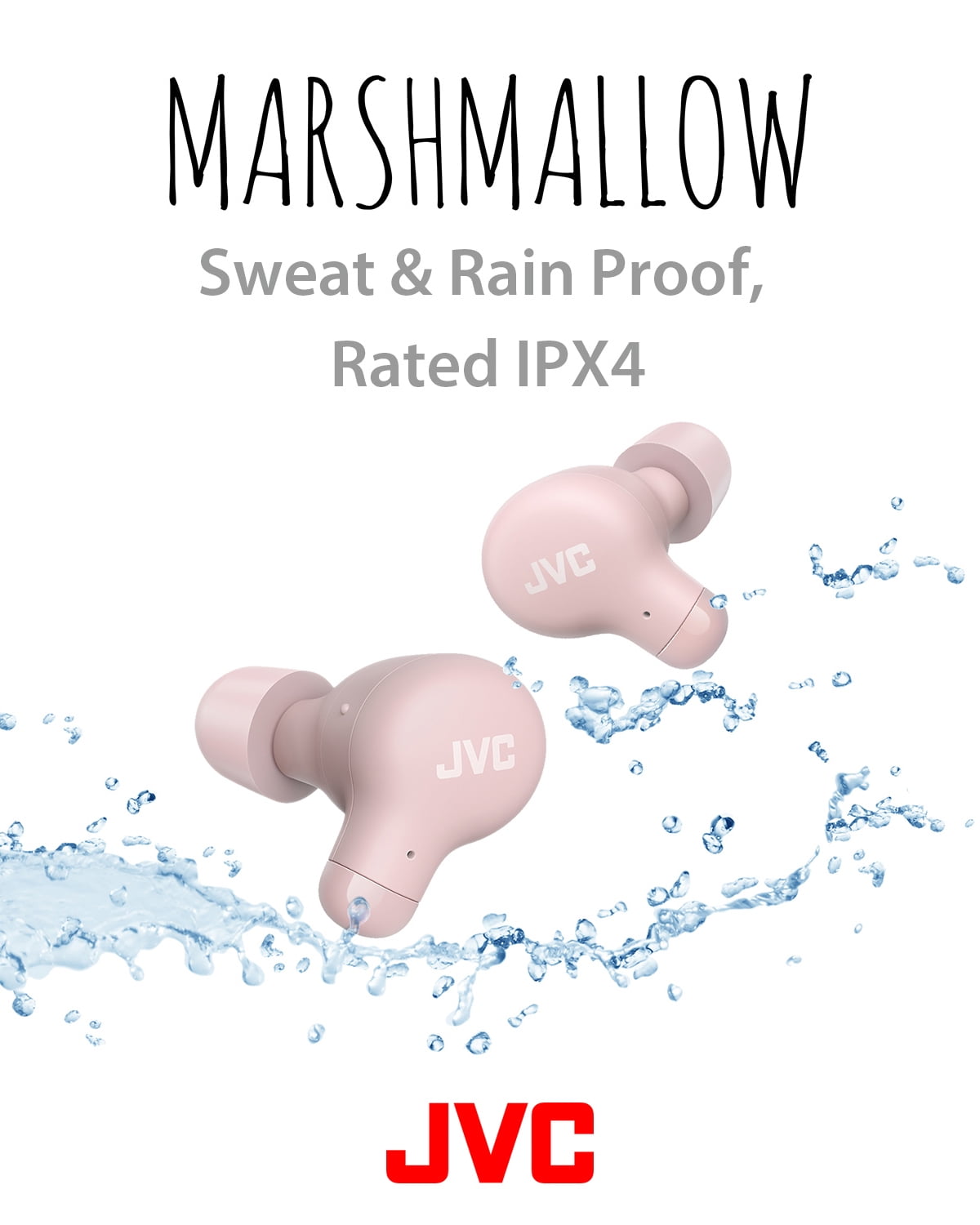 JVC Marshmallow True Wireless Earbuds HAA18TP with Memory Foam Earpieces, Pink
