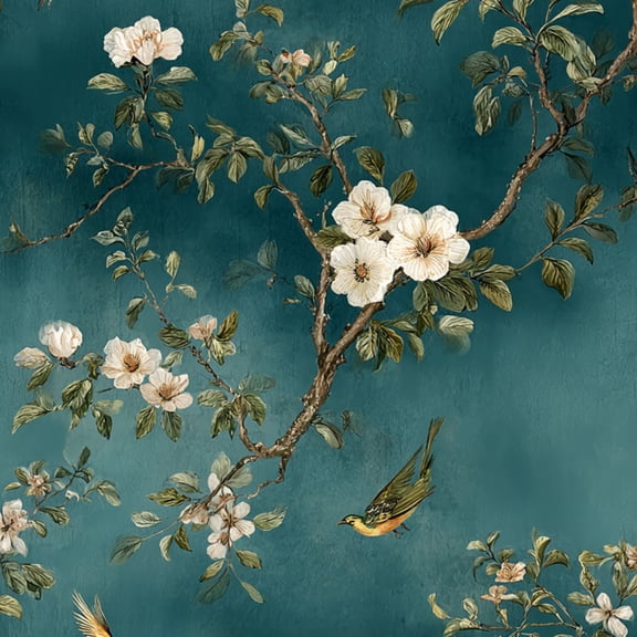 Peel and Stick Wallpaper Floral Blossom Birds Vintage Botanical Style Wall Mural 17.7in x 9.8ft Self Adhesive Removable Wall Paper Renter Friendly Wallpaper for Nursery Bedroom Cabinets