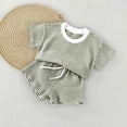 thumbnail image 4 of OSOLU Children Boys Outfits Summer Striped Knit Crew Neck Tee and Shorts 2 Piece Thin Breathable Casual Daily Wear Trendy Vacation Clothing Sets, 4 of 4