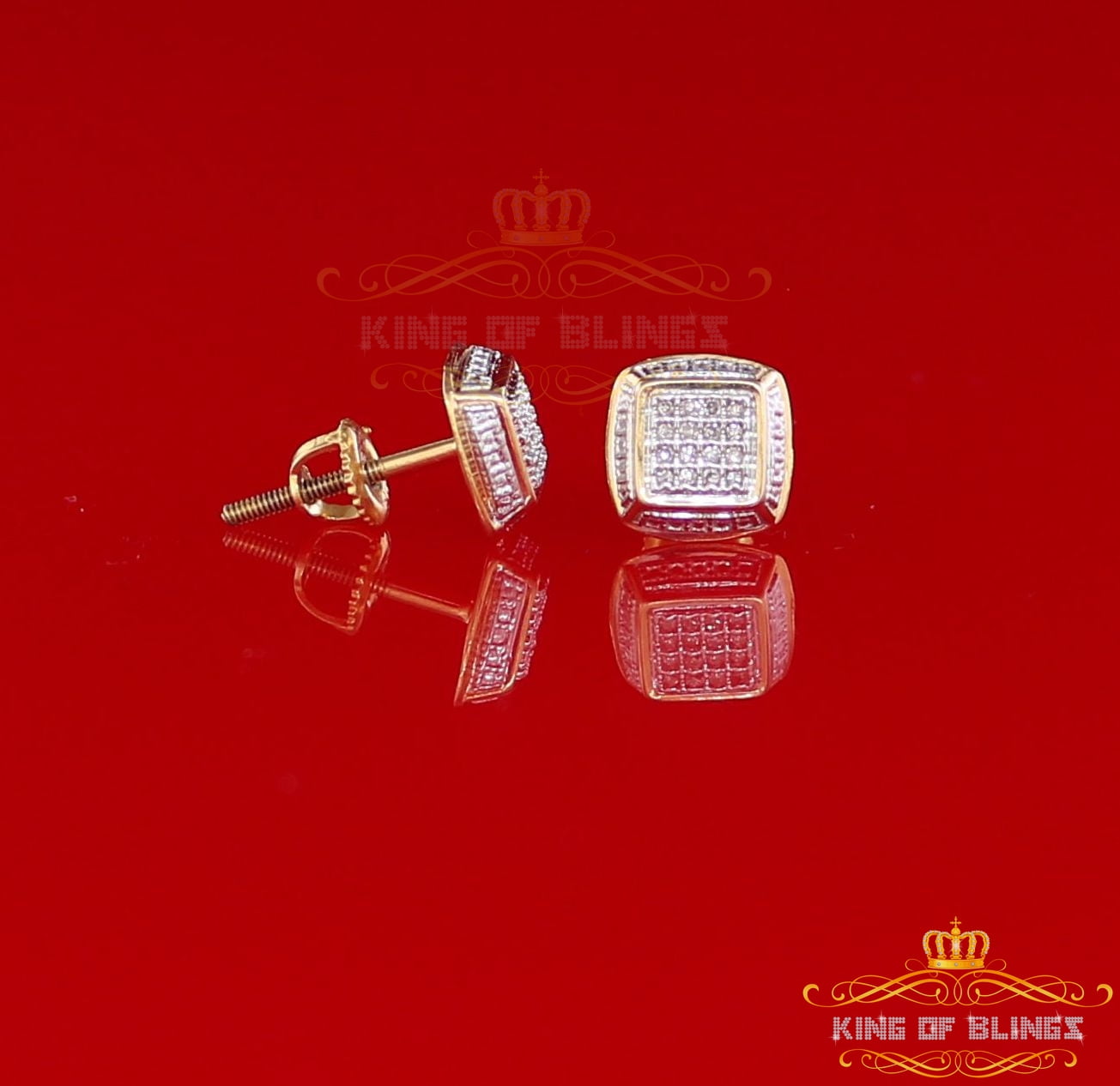 King of Blings 10K Real Yellow Gold with 0.10CT Real Diamond Men/Women Stud Geometrical Earrings