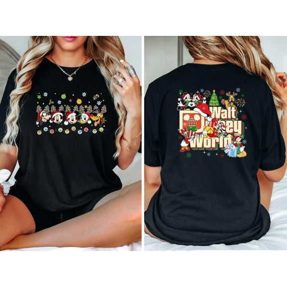 Mickey And Friends Walt Disney World Christmas Printed 2 Sides Shirt, Holiday Family Matching Tee ,Winter Disneyland Trip T-shirt