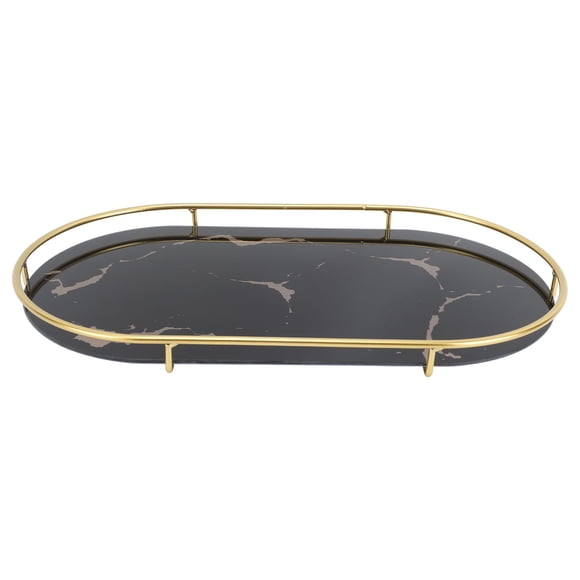 M Buder Bandeja de Almacenamiento Ovalada para Baño de Lujo Ligero Base Negra Textura Dorada