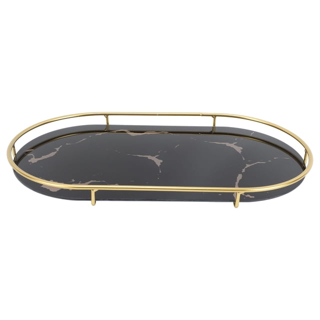 M Buder Bandeja de Almacenamiento Ovalada para Baño de Lujo Ligero Base Negra Textura Dorada