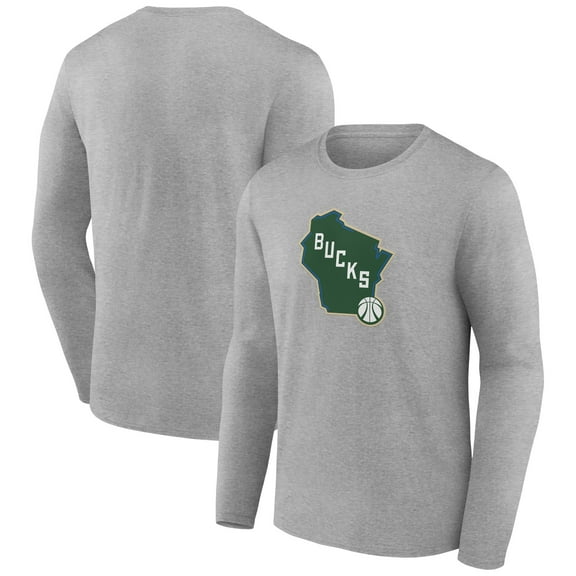 Men's Gray Milwaukee Bucks Alternate Logo Long Sleeve T-Shirt