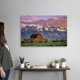 thumbnail image 2 of Cuadro decorativo lienzo panorámico paisaje Gran Teton granero de madera búfalos pradera verde montañas nevadas cielo atardecer tonos rosa obra western rústica, 2 of 7